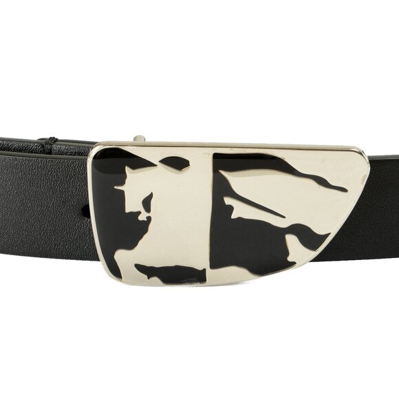 Burberry "Shield Split EKD" Black Leather Buckle Decorated Belt US 42 IT 105 - Picture 3 of 5